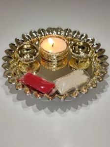 Pooja Thali with Diya and Haldi Kumkum