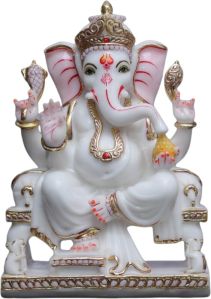 Synthetic Marble Chauki Ganesh Statue