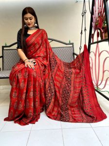 ajrakh natural hand block printed saree