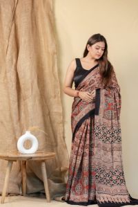 ajrakh natural modal silk saree