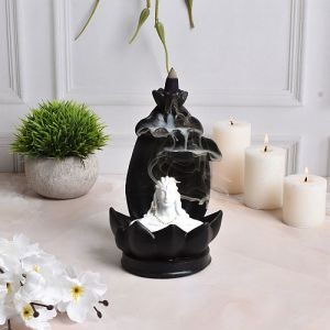 White Small Adiyogi Styled Smoke Backflow Cone Incense Holder