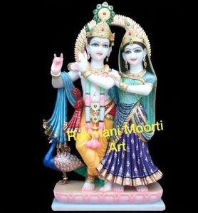 Multicolor Marble Radha Krishna Statue