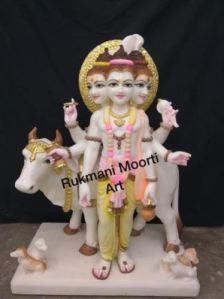 Painted Dattatreya Marble Statue