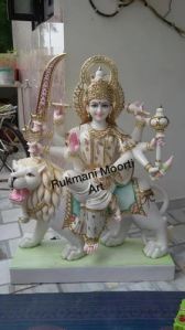 Painted Marble Durga Statue