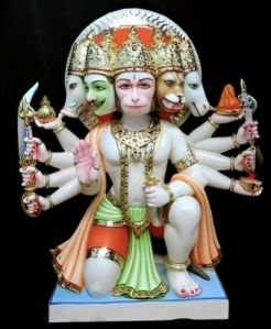 Painted Marble Panchmukhi Hanuman Statue