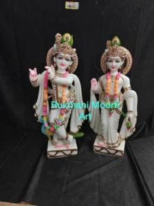 Painted Marble Radha Krishna Statue