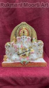 Gold Painted Marble Ganesh Statue