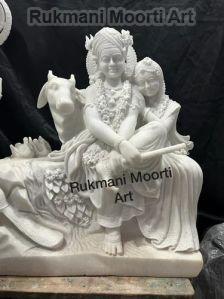 Marble Radha Krishna Statue with Cow