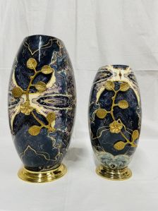 Black Marble Dholak Shape Vases Set
