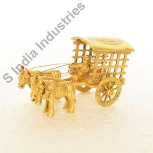 Golden Brass Bullock Cart Showpiece