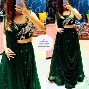 Embroidered Georgette Designer Skirt With Crop Top And Dupatta