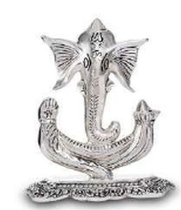 Silver Plated Trunk Ganesh Statue