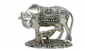 Silver Kamdhenu Cow And Calf Statue