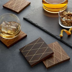 wooden and brass coasters