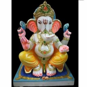 1.4 Feet Marble Multicolor Ganesh Statue