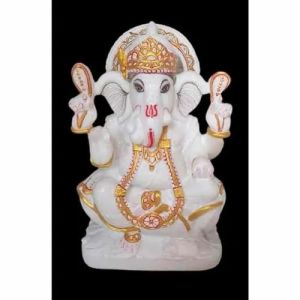 1 Feet Marble White Ganesh Statue