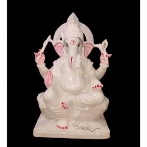 18 Inch Marble Carved Ganesh Statue