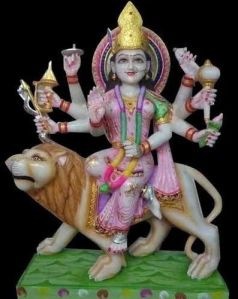 2.5 Feet Marble Multicolor Durga Mata Statue