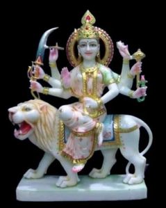3 Feet Marble Painted Durga Mata Statue