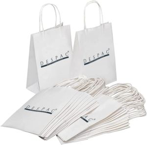 White Printed Twisted Handle Paper Carry Bag