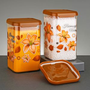 1100 ml Orange Flower Printed Square Pet Container