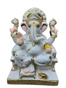 12 Inch White Marble Ganesh Statue