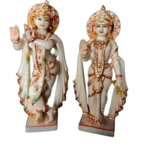 15 Inch White Marble Radha Krishna Statue