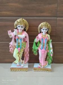 Painted Marble Radha Krishna Statue