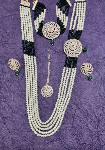Fancy Glass Pearl long Necklace Set