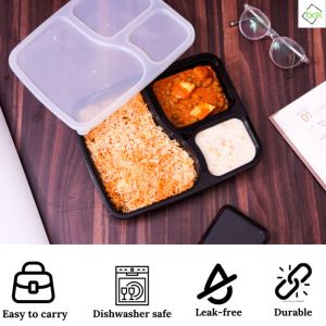 3CP Reusable BPA-free Plastic Compartment Tiffin Lunch Box