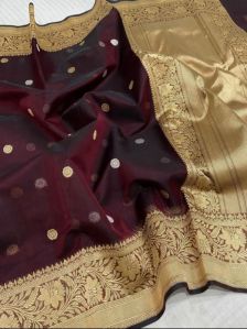 Dual tone wine Kora Banarasi handweaved in sona roopa zari saree