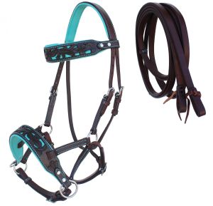 black leather v shape browband crossover bitless bridle