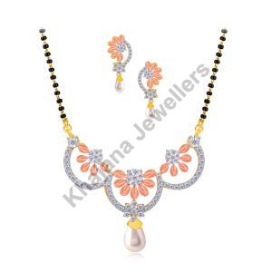 Golden Rose and Pearl Diamond Mangalsutra Set