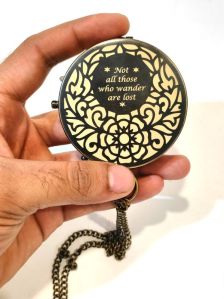 Personalized Brass Floral Laser Cutting Pocket Compass - Nautical Elegance by Alvi and Co.