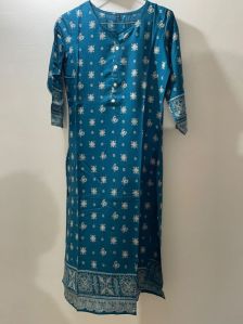 Blue printed rayon kurti