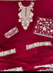 Unstitched Velvet Embroidered Kashmiri Suit