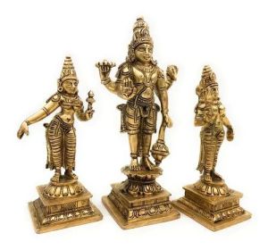 Brass Lord Vishnu Idol With Sridevi and Bhudevi