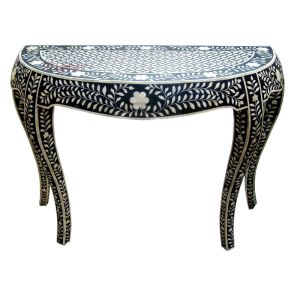 D Shape Floral Bone Inlay Console Table