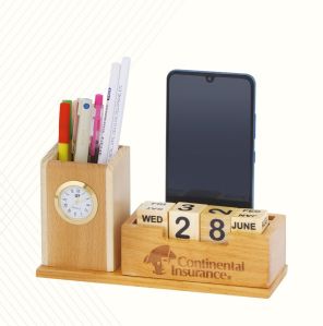 Wooden Desktop Organizer with Analog Clock