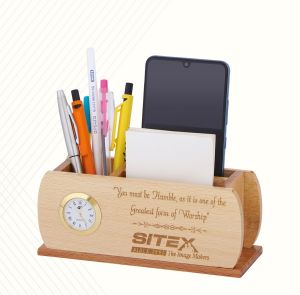 Wooden Desktop Organizer with Analog Clock