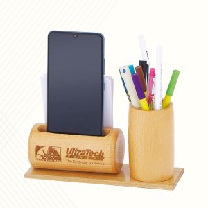 Wooden Desktop Organizer with Analog Clock