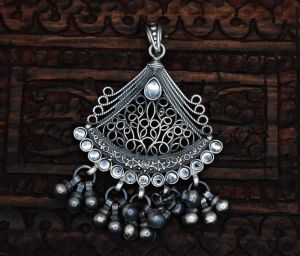 Wire Intricate Tribal White Stone Silver Pendent