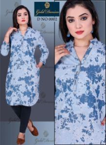 Sky Blue Tie Dye Printed Kurti