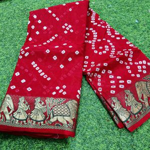 Viscos Silk Fabric Handmade Bandhej Bandhani Viscos Silk Saree
