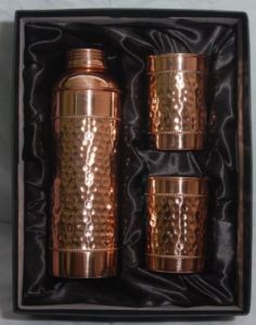 Hammered Copper Bottle & Glass Set