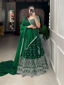 Embroidery Sequins Work Neem Silk Lehenga Choli