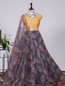 Floral Printed Organza Silk Lehenga Choli