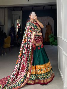 Printed Tussar Silk Lehenga Choli