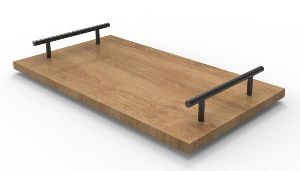 Wooden Serving Tray with Metal Handle