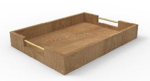 Wooden Serving Tray with Metal Handle